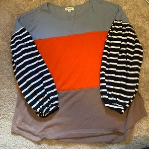 Balloon Sleeve Colorblock Blouse